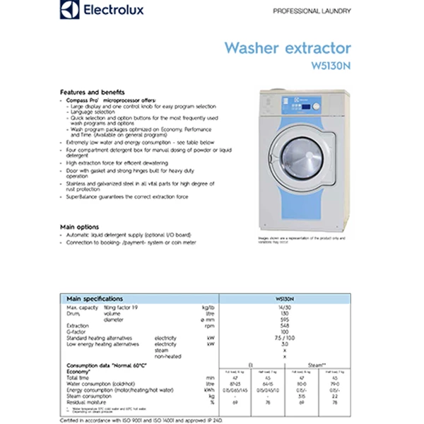 Washer Extactor Electrolux Type W5130N